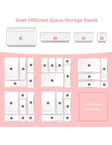 25 PCS Organizadores de Cajones Lulltou Transparentes Antideslizantes