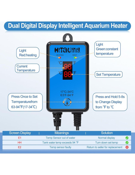 Calentador de Acuario HiTauing 300W para 151-284 Litros