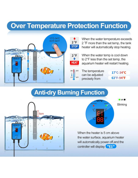 Calentador de Acuario HiTauing 300W para 151-284 Litros