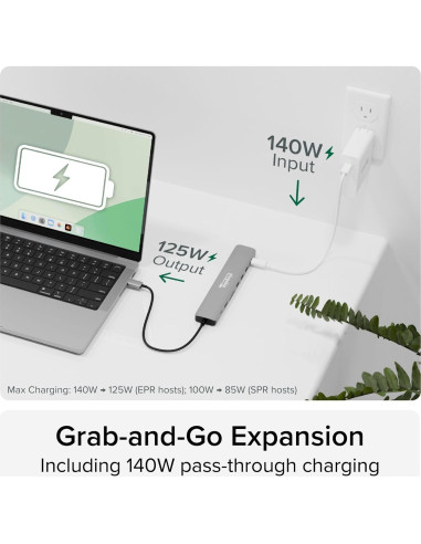 Adaptador Multiport USB-C Plugable USBC-9IN1E 140W HDMI 4K