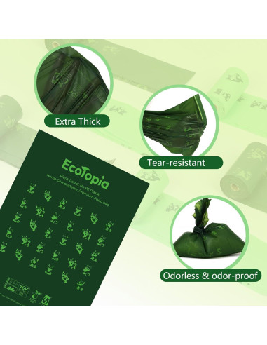 Bolsas de Poop Biodegradables EcoTopia 30 Unidades 13x23 cm