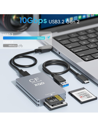 Lector de tarjetas 3-en-1 Opluz CFexpress/XQD/SD USB 3.2