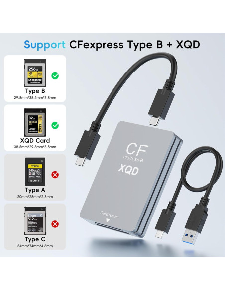 Lector de tarjetas 3-en-1 Opluz CFexpress/XQD/SD USB 3.2
