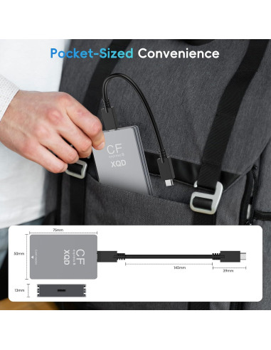 Lector de tarjetas 3-en-1 Opluz CFexpress/XQD/SD USB 3.2