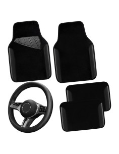 Combo Funda de Volante y Alfombrillas CAR PASS Negro 14.5-15"