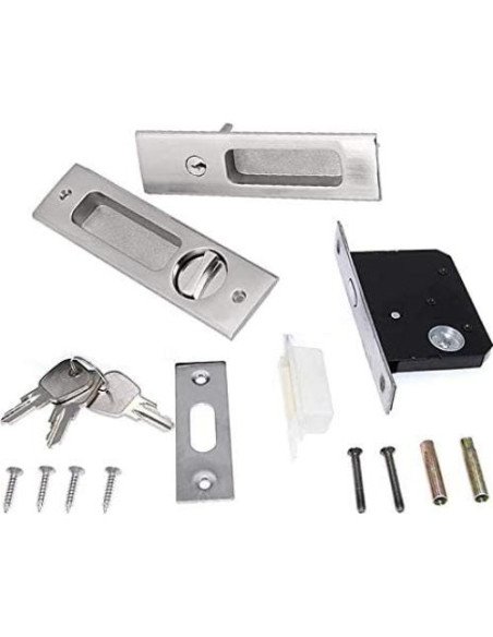 Cerradura de Puerta Corredera Gifsin con Llave Plateada 160mm