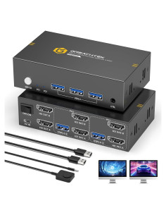 Conmutador KVM HDMI 8K 2 Monitores 2 Computadoras GREATHTEK