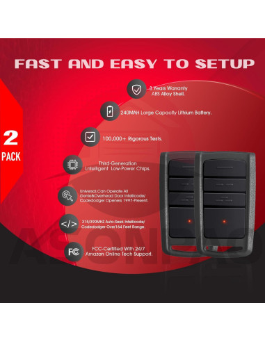 Abridor de Puerta de Garaje Remoto ASONPAO O3T-BX O3T-A 2 Pcs