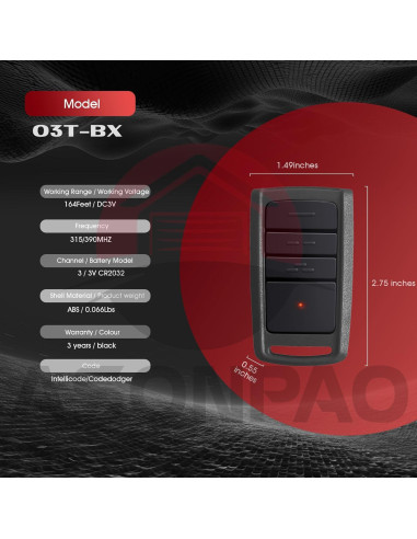 Abridor de Puerta de Garaje Remoto ASONPAO O3T-BX O3T-A 2 Pcs