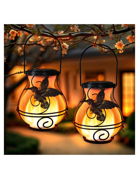 Paquete de 2 Linternas Solares Colgantes X-PREK con Luz de Llama