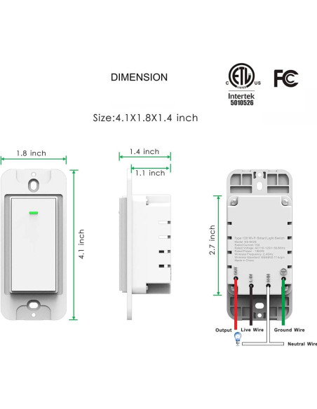 Interruptor de Luz WiFi Inteligente Lesim 1 Polo Control Voz