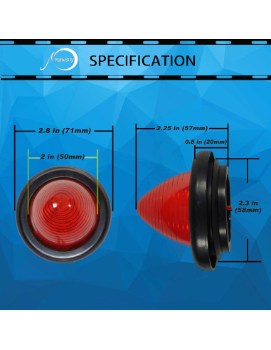 2 Pcs Luz Marcadora Lateral LED Roja 2" NBWDY Impermeable