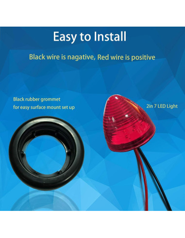 2 Pcs Luz Marcadora Lateral LED Roja 2" NBWDY Impermeable