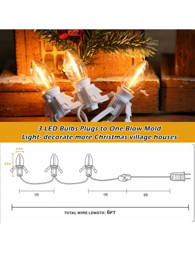 3 Bombillas LED C7 YIMILITE con Cordón Blanco y Clips