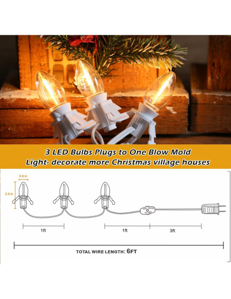 3 Bombillas LED C7 YIMILITE con Cordón Blanco y Clips