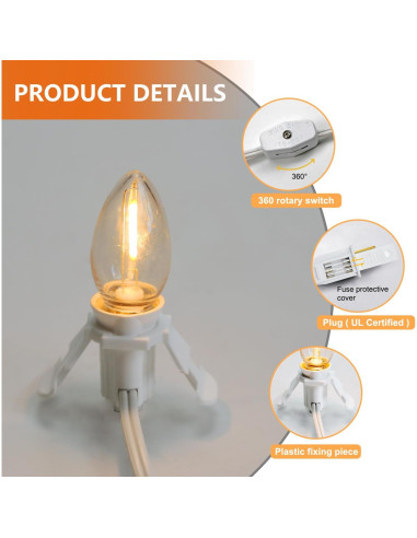 3 Bombillas LED C7 YIMILITE con Cordón Blanco y Clips