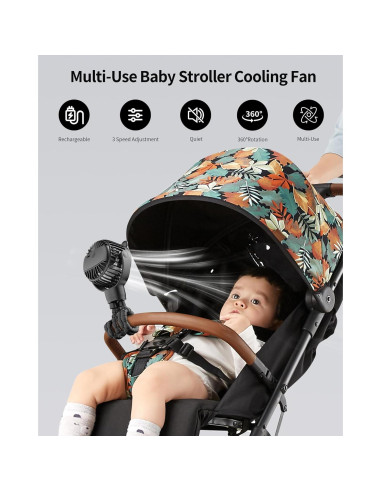 Ventilador Portátil Recargable GOTOTO para Cochecito - 3 Velocidades, 2000mAh