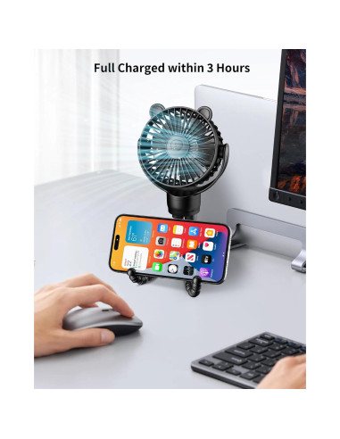 Ventilador Portátil Recargable GOTOTO para Cochecito - 3 Velocidades, 2000mAh