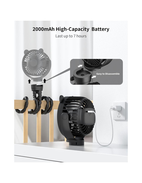 Ventilador Portátil Recargable GOTOTO para Cochecito - 3 Velocidades, 2000mAh Ventilador Portátil Recargable GOTOTO para Cochecito - 3 Velocidades, 2000mAh