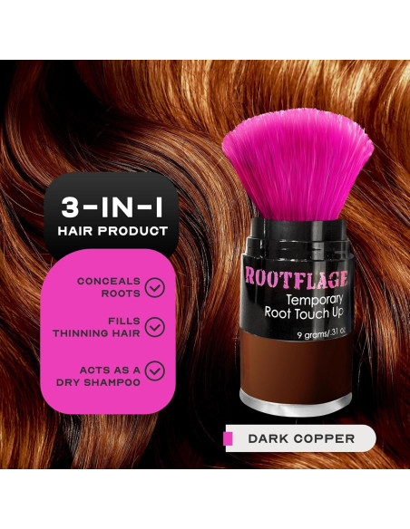 Rootflage Retoque de Raíces Polvo Cobre Oscuro 68g - Cobertura Instantánea