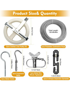 Kit de Tendedero Exterior COITEK 46m con Poleas y Ganchos 2
