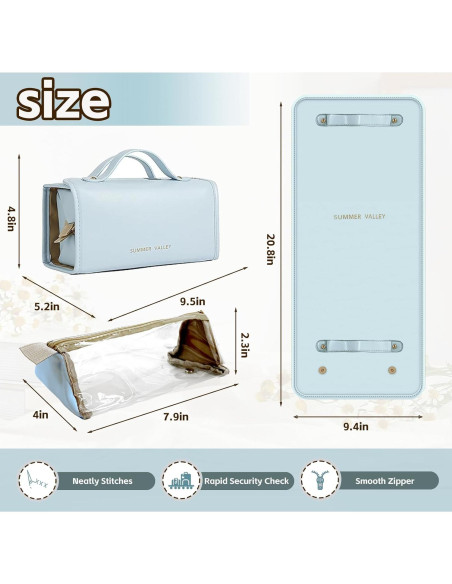 Bolsa de Maquillaje de Viaje YDR Azul 4 en 1 Organizador 24x12x12 cm