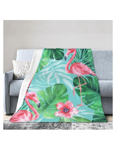 Manta Reversible Franela LOKLNEYK 152x127cm Flamencos Tropicales