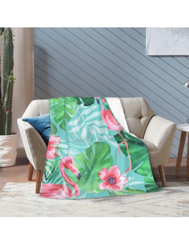 Manta Reversible Franela LOKLNEYK 152x127cm Flamencos Tropicales