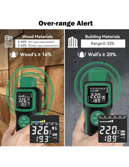 Medidor de Humedad de Madera WOODSAVR MT600-Y con Pantalla Retroiluminada