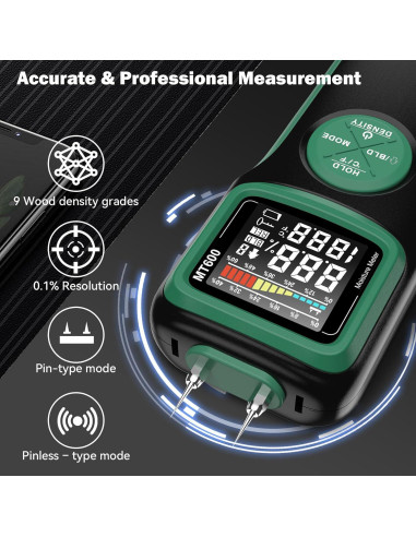 Medidor de Humedad de Madera WOODSAVR MT600-Y con Pantalla Retroiluminada