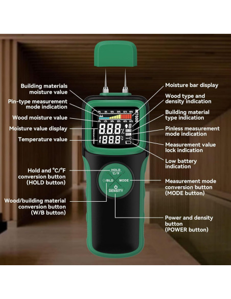 Medidor de Humedad de Madera WOODSAVR MT600-Y con Pantalla Retroiluminada