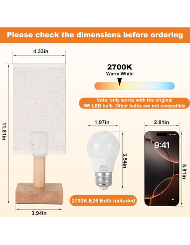 Lámpara de Mesa Táctil UCHENTON Cuadrada 5W con Cable