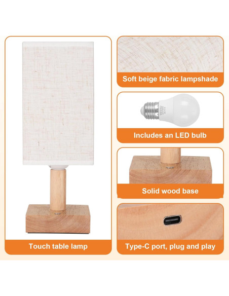 Lámpara de Mesa Táctil UCHENTON Cuadrada 5W con Cable