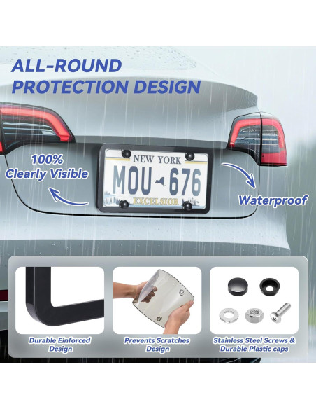 Protector de Placa de Licencia Nysivy 2PCS Negro Universal
