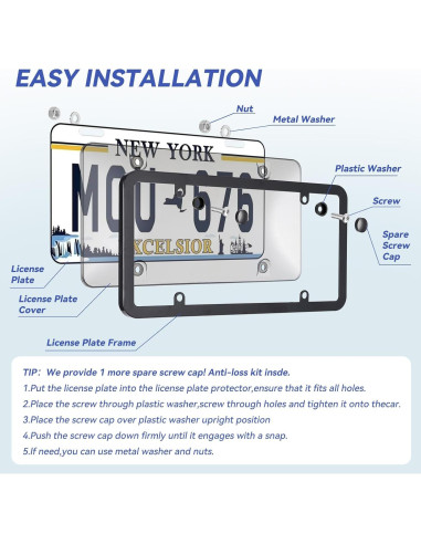 Protector de Placa de Licencia Nysivy 2PCS Negro Universal