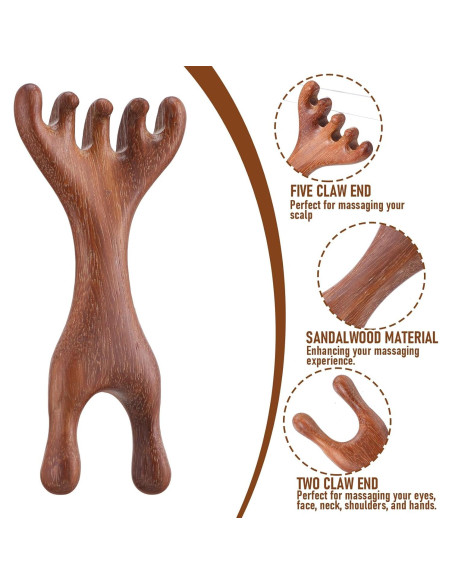 Masajeador de Cuero Cabelludo Manual HJZHII de Sándalo 2 en 1