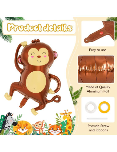 6 Globos de Aluminio Safari YOTHORN - Animales de Zoológico