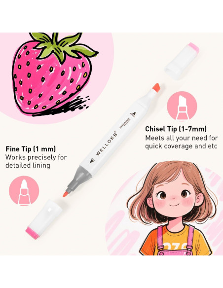 Juego de 80 Marcadores de Alcohol WELLOKB Doble Punta 7mm 1mm