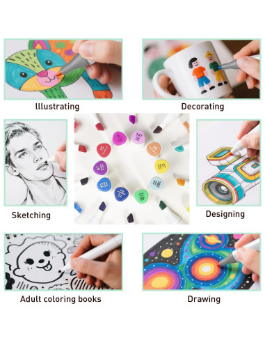 Juego de 80 Marcadores de Alcohol WELLOKB Doble Punta 7mm 1mm