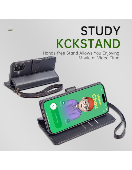 Funda billetera FLIPALM para iPhone 17 - Cuero PU Negro