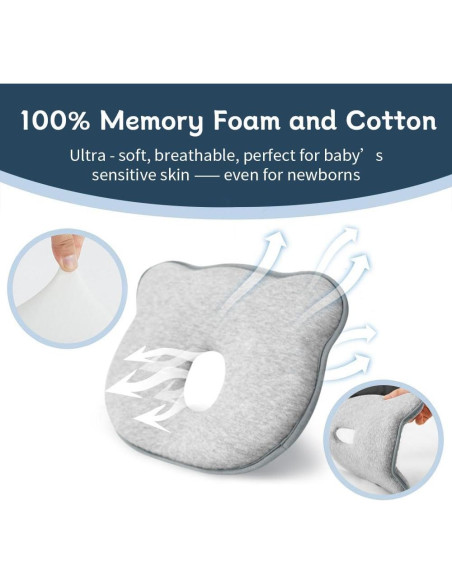 Almohada de Soporte para Cabeza Bebé Cococu - Espuma Memoria 100% Algodón
