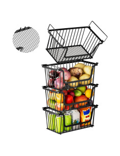 Cestas de Alambre Apilables ANJUBAN 4 Paquetes Negras