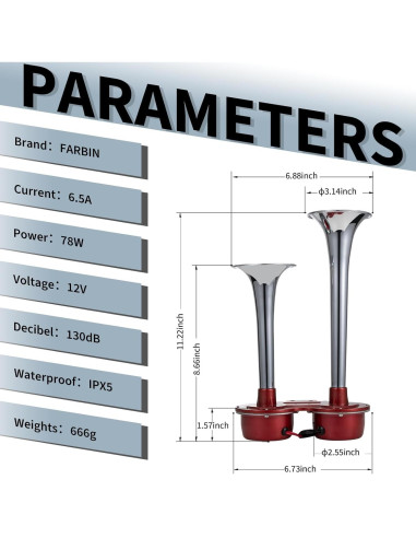 Bocina de Coche FARBIN 12V Doble Cromada 130dB