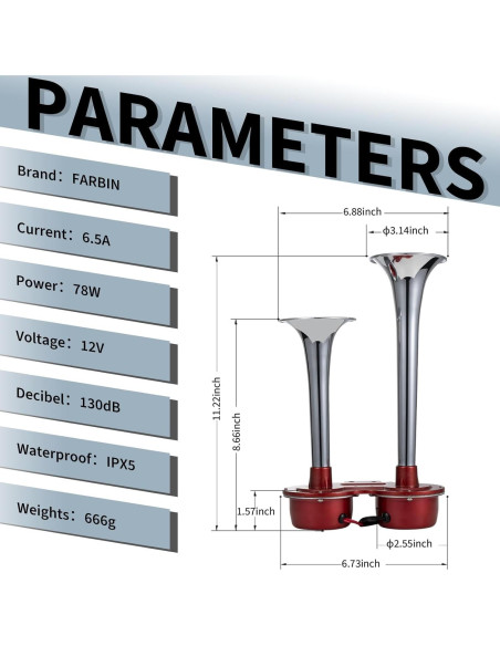 Bocina de Coche FARBIN 12V Doble Cromada 130dB