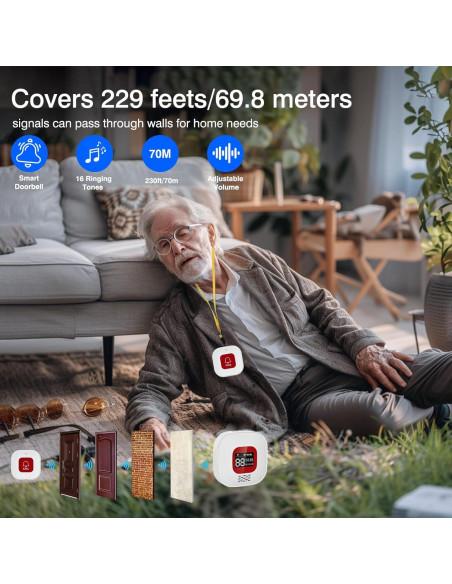 Pager Inalámbrico eMylo para Cuidadores con 2 Botones de Emergencia