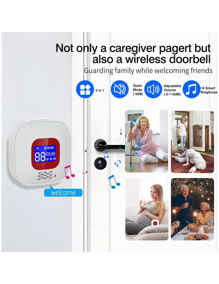 Pager Inalámbrico eMylo para Cuidadores con 2 Botones de Emergencia