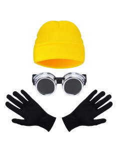 Conjunto de Disfraz de Halloween 3 Piezas Gafas Steampunk Beanie Amarillo