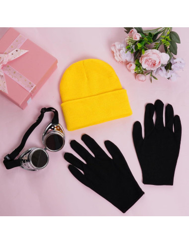 Conjunto de Disfraz de Halloween 3 Piezas Gafas Steampunk Beanie Amarillo