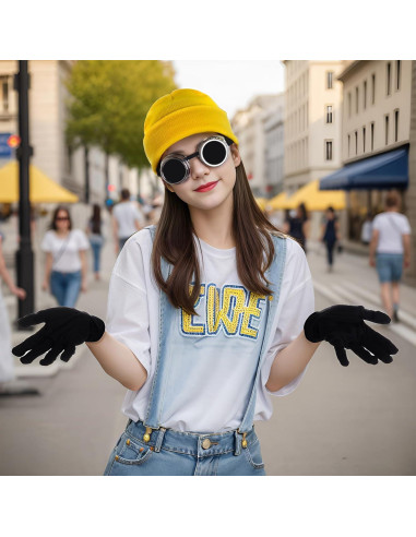 Conjunto de Disfraz de Halloween 3 Piezas Gafas Steampunk Beanie Amarillo