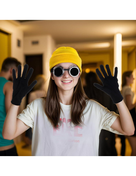 Conjunto de Disfraz de Halloween 3 Piezas Gafas Steampunk Beanie Amarillo